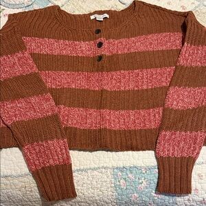 American Eagle Outfitters Brown and Pink Striped Cardigan